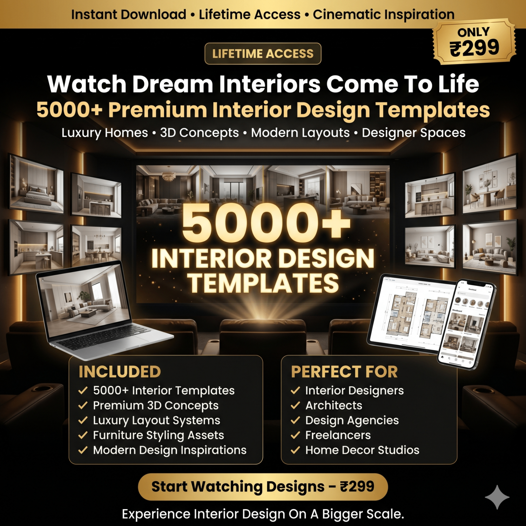 5000+ Premium Interior Design Templates — Lifetime Access ₹299